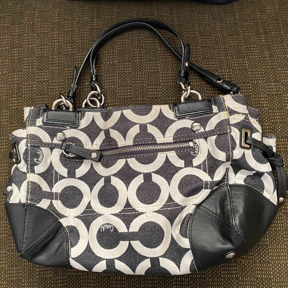 COACH Bag Handbag Op Art Signature Canvas Black White C M1026-14515 Authentic - Picture 1 of 5
